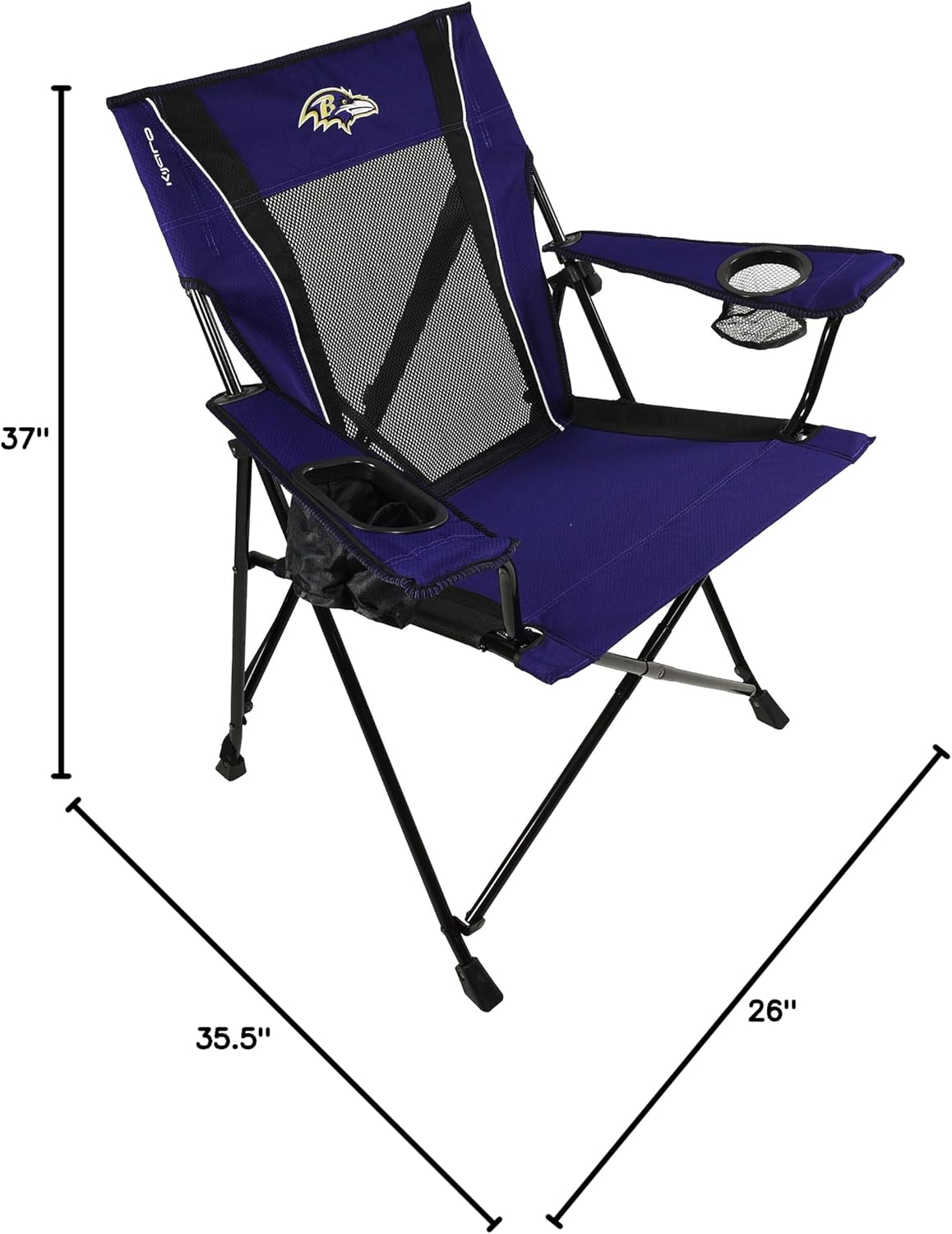 Kijaro Sports Fan Folding Chair, 26" L x 35.5" W x 37" H, Baltimore Ravens