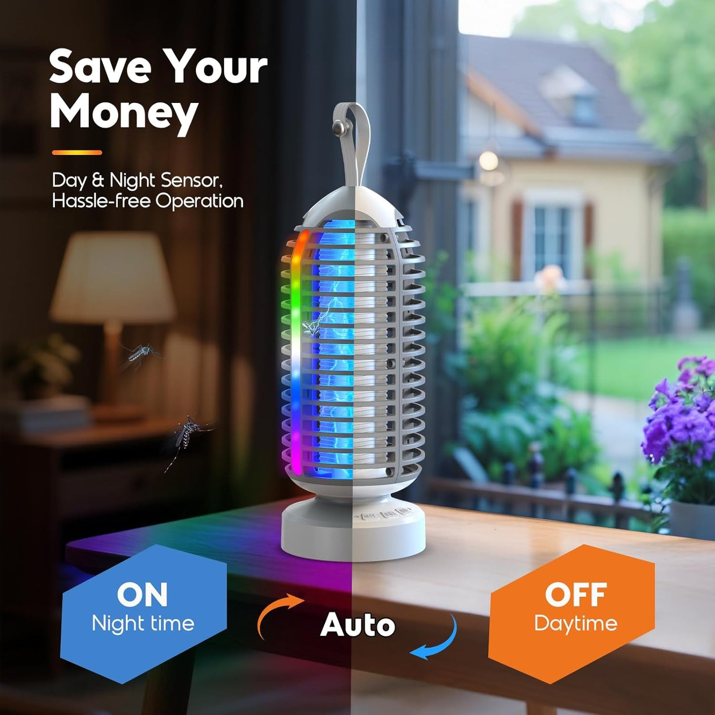 Bug Zapper with Marquee Light, Mosquito Zapper Indoor Outdoor, 4000mAh, Smart Auto On/Off Rechargeable Fly Zapper, Portable Waterproof Insect Killer for Home, Kitchen, Patio, Camping, Party - 2 Packs