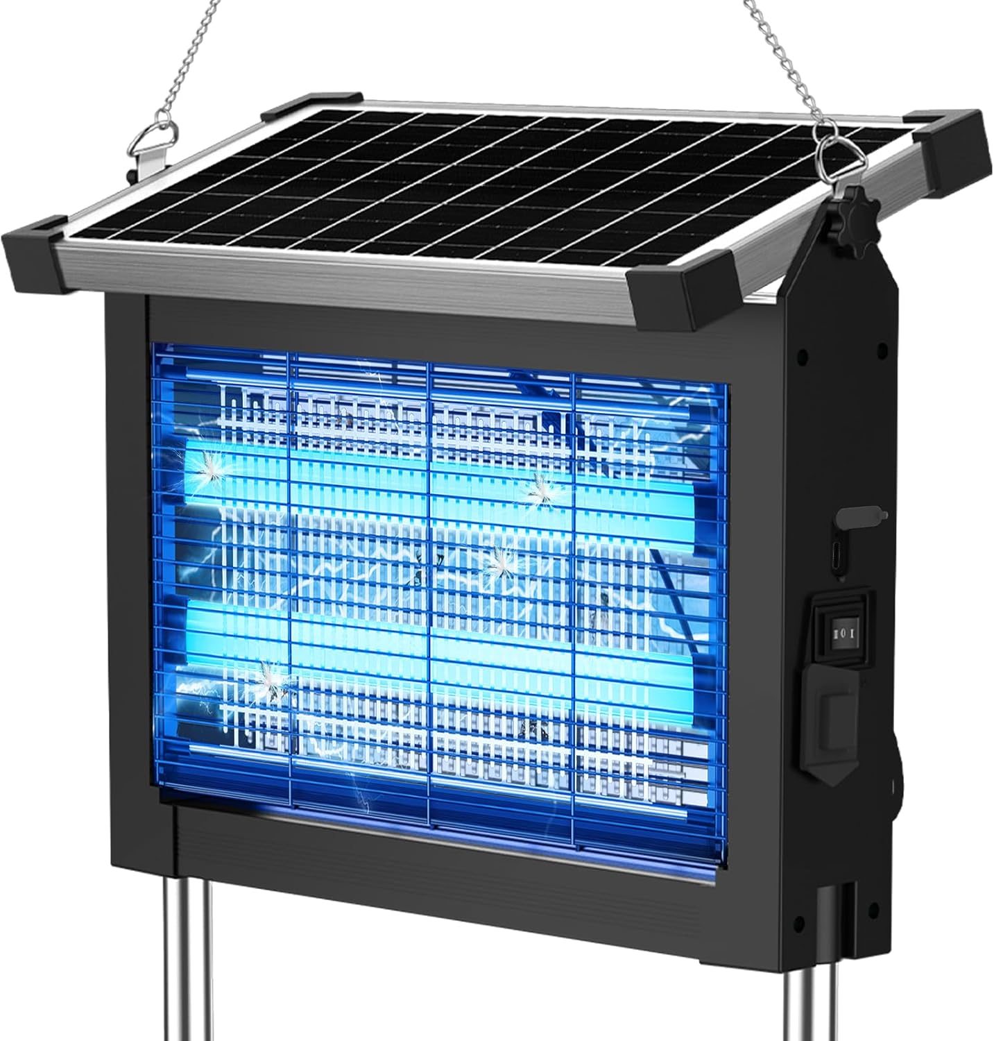 okk Solar Bug Zapper Outdoor, 4500V Mosquito Zapper Outdoor Fly Killer with 10W Adjustable Solar Penal, Waterproof, Rechargeable, Portable Electric Fly Trap for Patio, Garden, Backyard, and Camping