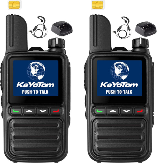 KAYOTOM Global Walkie Talkies Unlimited Range PTT Push-to-Talk Over Cellular Nationwide 5000 Miles POC 4G Handheld Long Range Two Way Radio for Team (with Charging Dock & Earphones, 2-Packs)