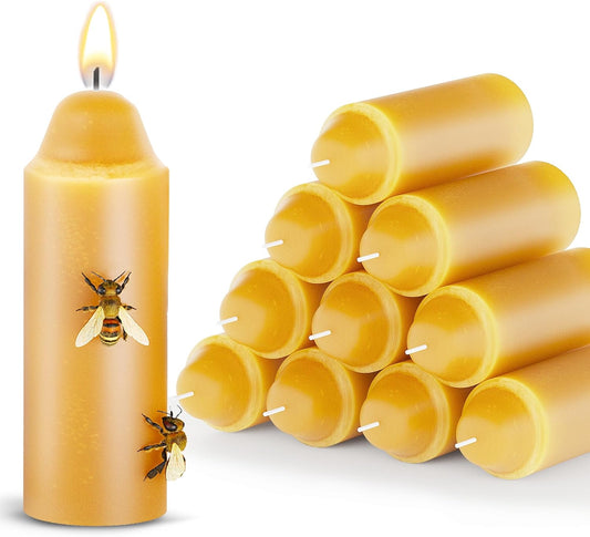 15-Hour Natural Pure Beeswax Candles for Candle Lanterns, Long Lasting Burning Candles Bulk for Camping, Emergency, Survival Emergency Preparedness (10)