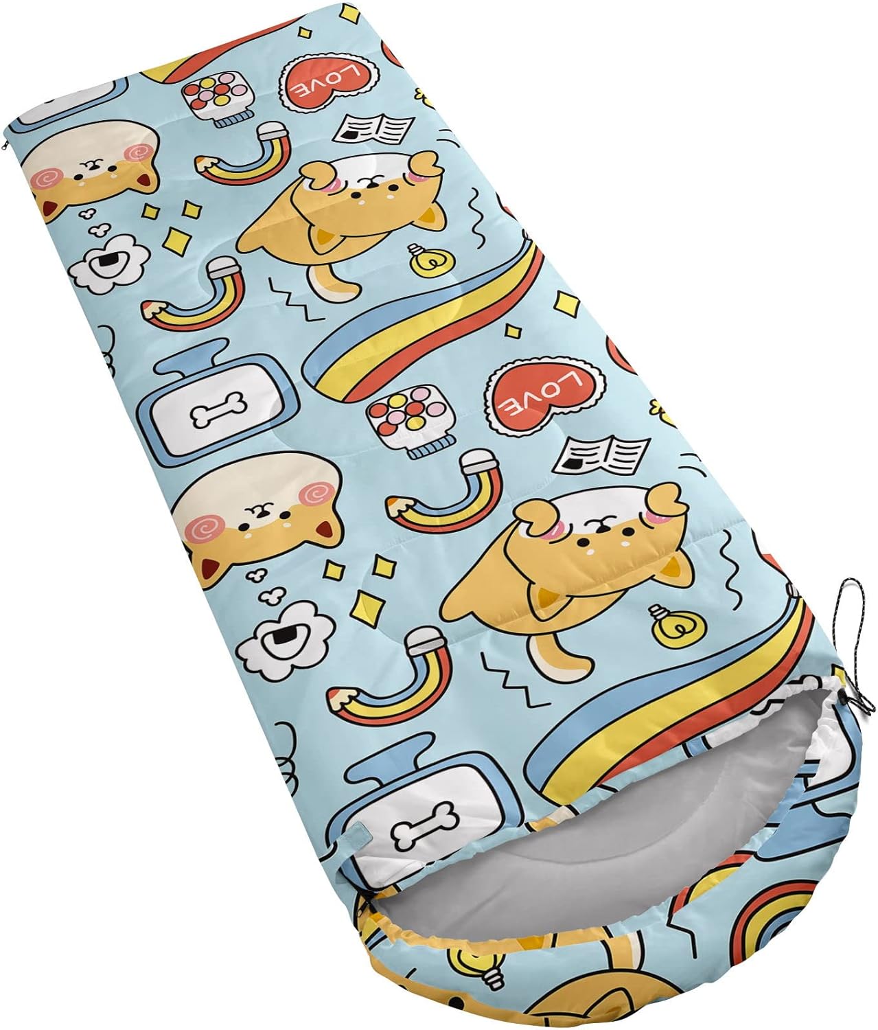 Kids Sleeping Bag for Boys Girls,Rocket Moon Print-Lightweight Warm Portable Outdoor Indoor-Waterproof Cold Weather Resistant Sleeping Bag for Camping Hiking