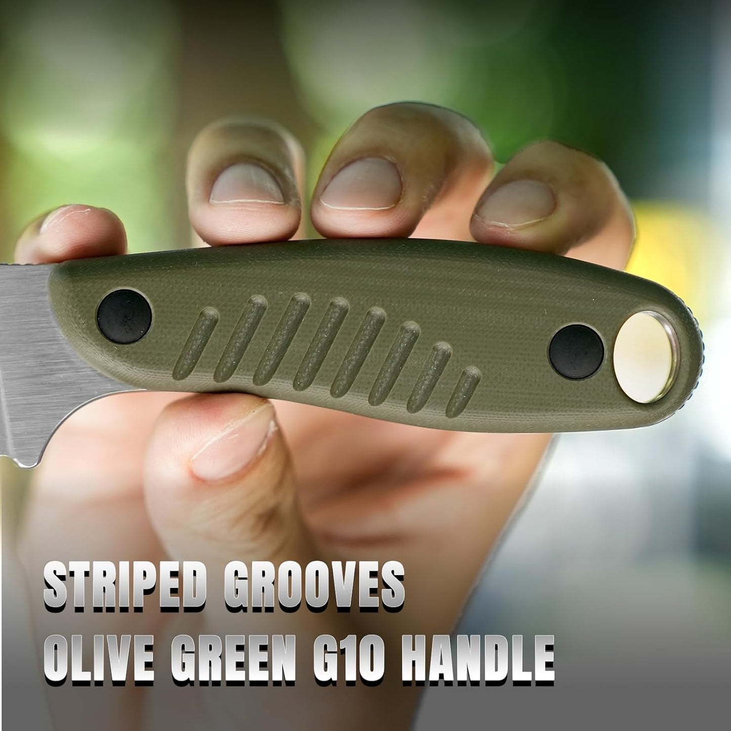 Kizer Hare Fixed Blade Knife with Sheath, 3.14" Nitro V Blade EDC Hunting Knife with Olive Green G10 Handle, Small Bushcraft Neck Knives, Outdoor Camping Knives for Men Women, 1077M2