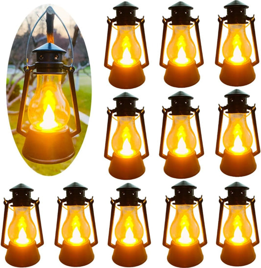 12 Pack Mini Lantern for Little Cowboy Centerpieces Tables Ideas Western Party Favor Decorations Wedding Decor Camping with 4inch Flickering LED Candle, Vintage Table Toppers Decorative