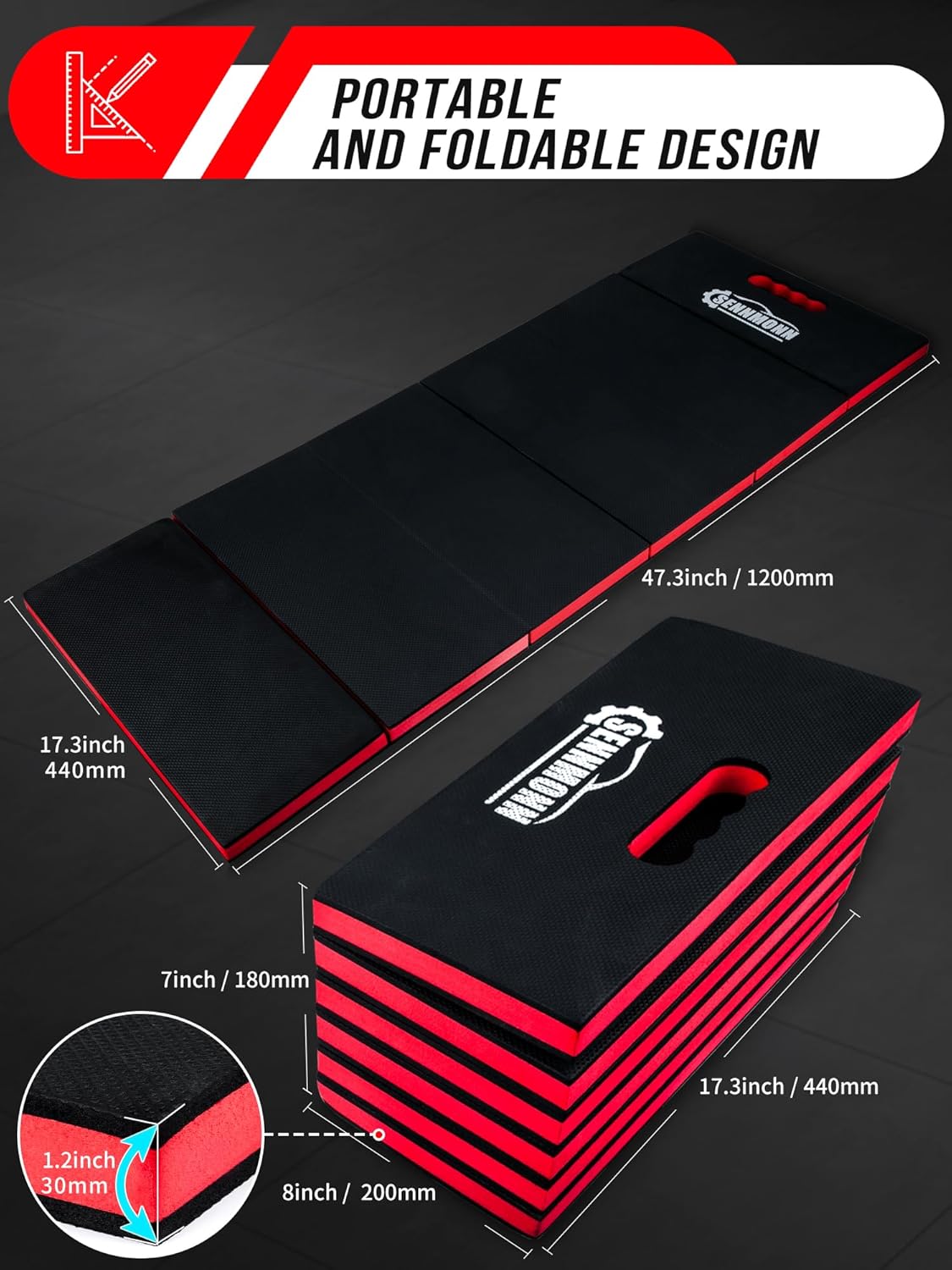 1.2" Extra Thick Foldable Kneeling Pad with Handle and Storage belt,5 Fold Comfortable EVA Foam Cushion Mat for Workshop Repairing,Gardening,Yardwork,Camping,Home Gym,47.3 * 17.3 * 1.2’’