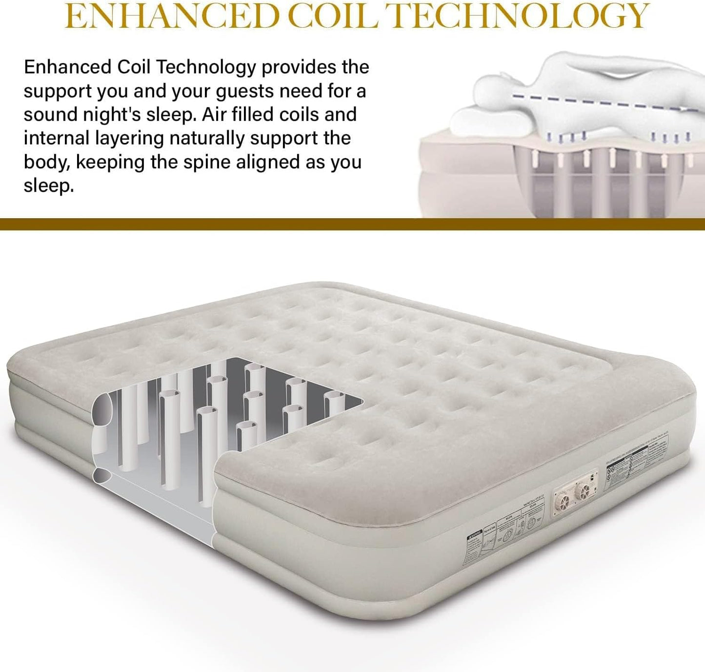 King Koil Luxury California King Air Mattress with Built-in Pump for Home, Camping & Guests - 16” King Size Inflatable Airbed Luxury Double High Adjustable Blow Up Mattress, Durable Waterproof