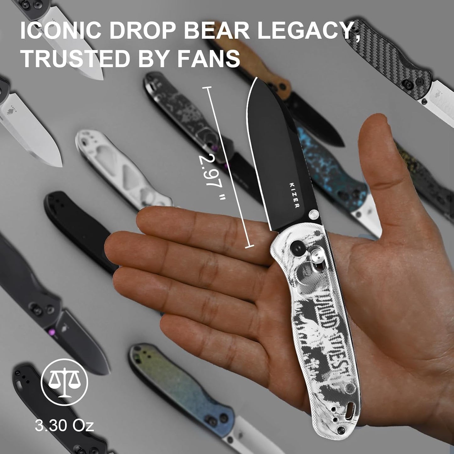 Kizer Drop Bear EDC Pocket Knife, 2.97” Nitro-V Blade Acrylic Handle Folding Knife with Thumb Stud Opener, Clutch Lock EDC Knives for Hunting Camping Fishing, Gift for Men Women V3619A15