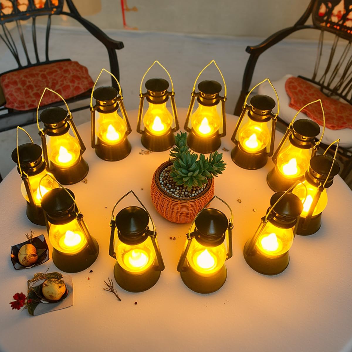 12 Pack Mini Lantern for Little Cowboy Centerpieces Tables Ideas Western Party Favor Decorations Wedding Decor Camping with 4inch Flickering LED Candle, Vintage Table Toppers Decorative