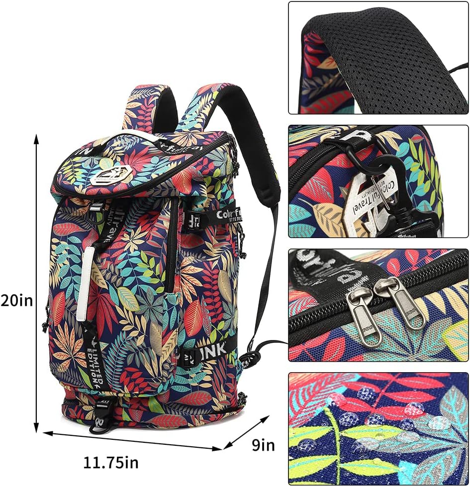 Kalesi Floral Gym Duffle Bag Backpack 4 ways for Women Waterproof with Shoes Compartment for travel Sport Hiking laptop Lightweight