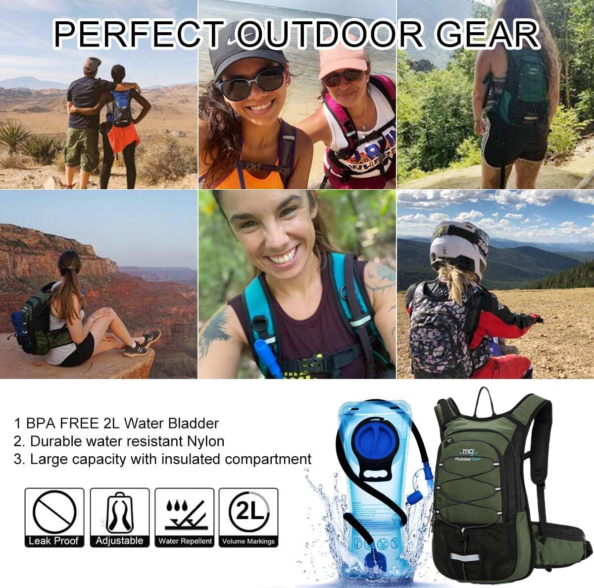 15L Insulated Hydration Backpack Pack with 2L Water Bladder Lightweight Hiking Backpack Bag for Women Men Daypack for Hiking Running Festival Camping Biking