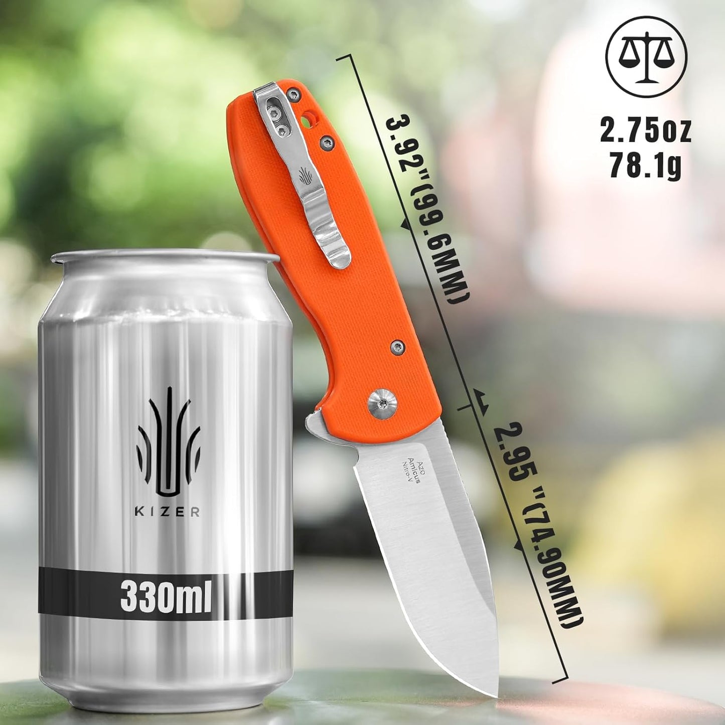 Kizer Amicus Pocket Knife, 2.95” Satin Nitro V Steel Blade Small EDC Knife, G10 Handle Pocket Folding Knife with Reversible Deep Carry Clip, Camping Hunting Pocket Knives for Men Women Gift L3002A4