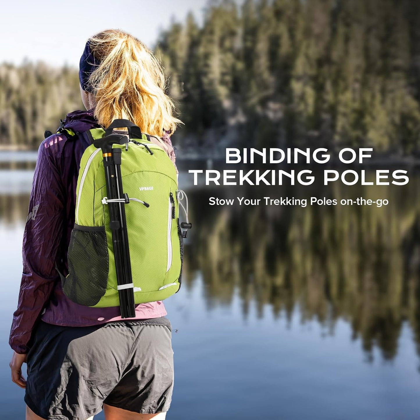 15L Water-resistant Hiking Daypack, Small Backpack Travel Outdoor, Lightweight Day Pack with Tool Loops