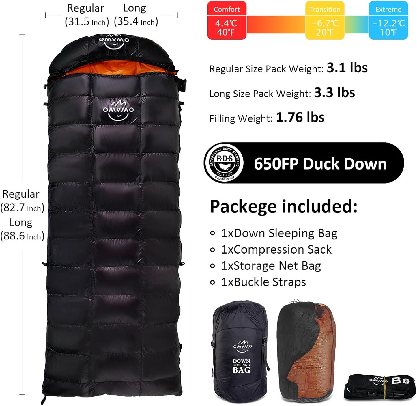 -10°F 0°F 10°F 15°F Down Sleeping Bag for Adults,800/650 Fill Power,Ultralight Wearable 4 Season Cold Weather Rectangle Sleeping Bag for Camping Hiking,Can be Used as a Down Blanket or Cloak