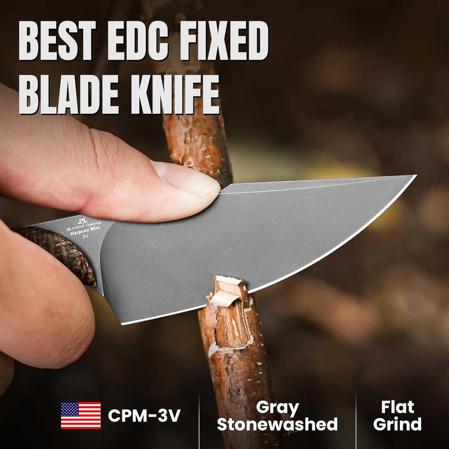 Kizer Mini Harpoon Fixed Blade Knife with Sheath, 3V Blade Hunting Knife with Micarta Handle, Camping Fixed Blade Small EDC Knives for Hiking, Survival 1040SM1