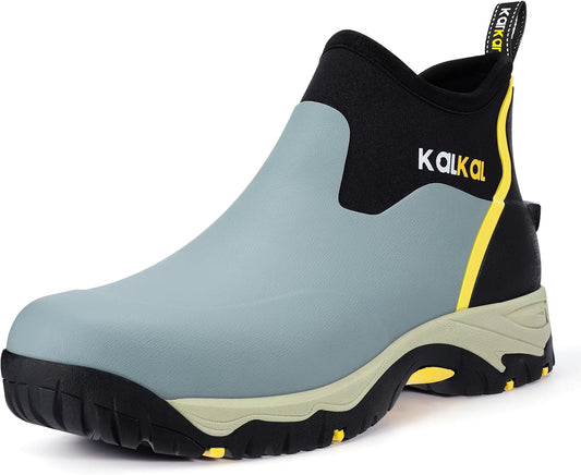 Kalkal Men's Rubber Boots, Waterproof Ankle Rain Boots, Insulated Working Booties with Comfortable Sports Sole, Outdoor Mud Boots for Yard Chore