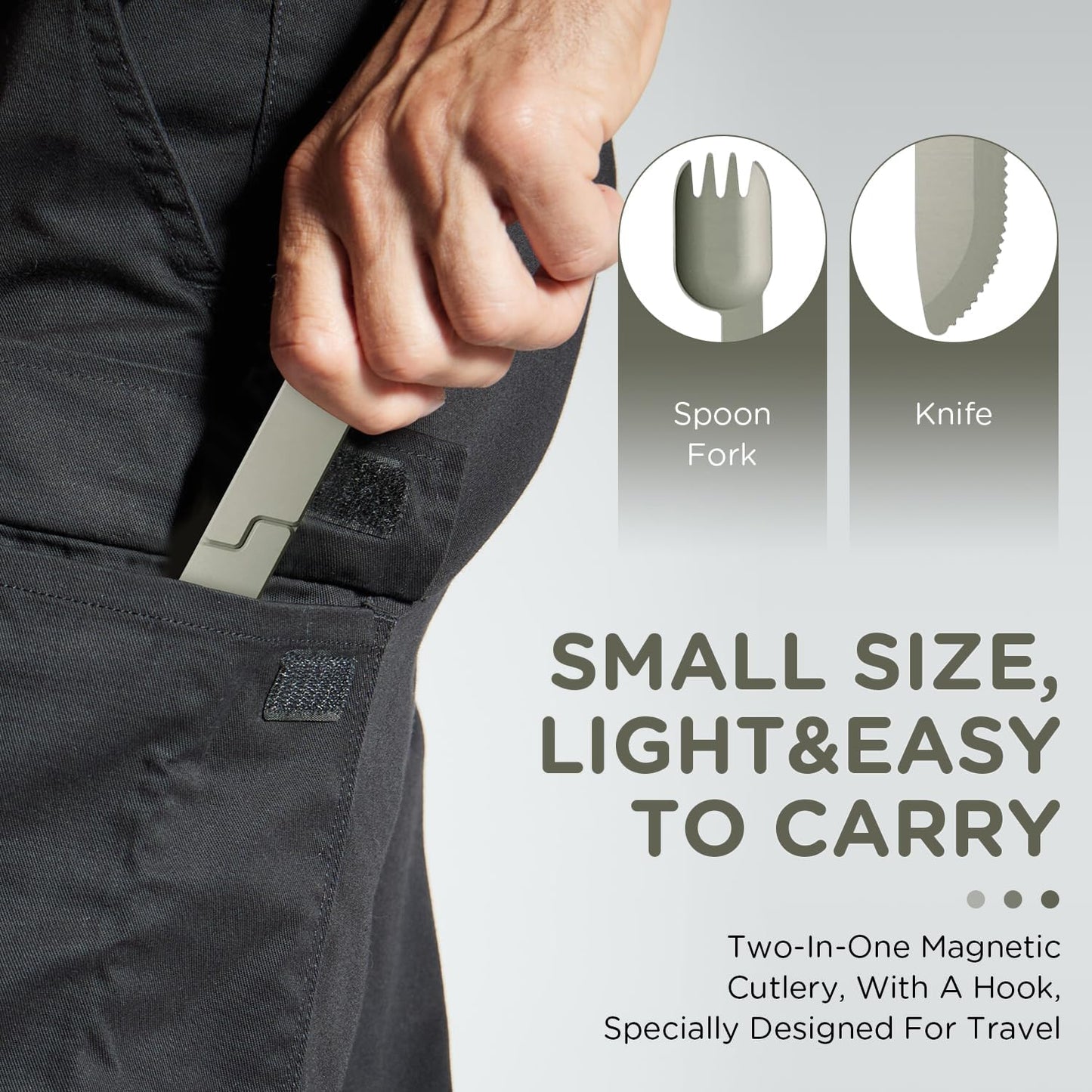 Kopak 2 in 1 Camping Eating Utensils Set,Reusable Magnetic Camping Utensils Set,Portable Detachable Folding Fork Spoon for Lunch,Hiking,Outdoor Survival,Travel Utensils(1Set)