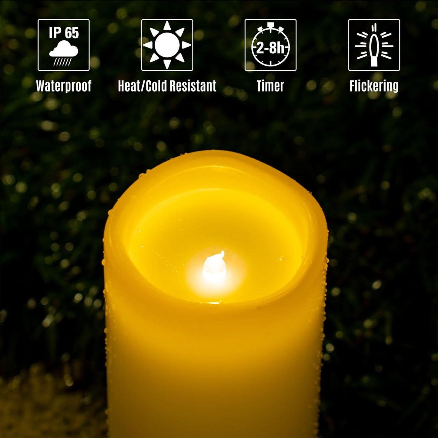 12" x 5" Ivory Large Waterproof Outdoor Flameless Candles Battery Operated LED Flickering Pillar Candles with Remote and Timer for Indoor Outdoor Lanterns, Long Lasting, Set of 2