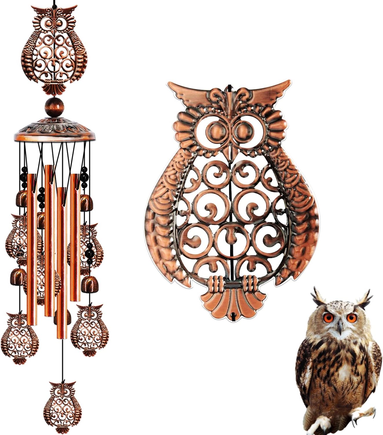 JUNQIU Owl Wind Chimes for Outside, Owl Gifts for Women - 35In Owls Decor Windchime, Gifts for Women, Mom
