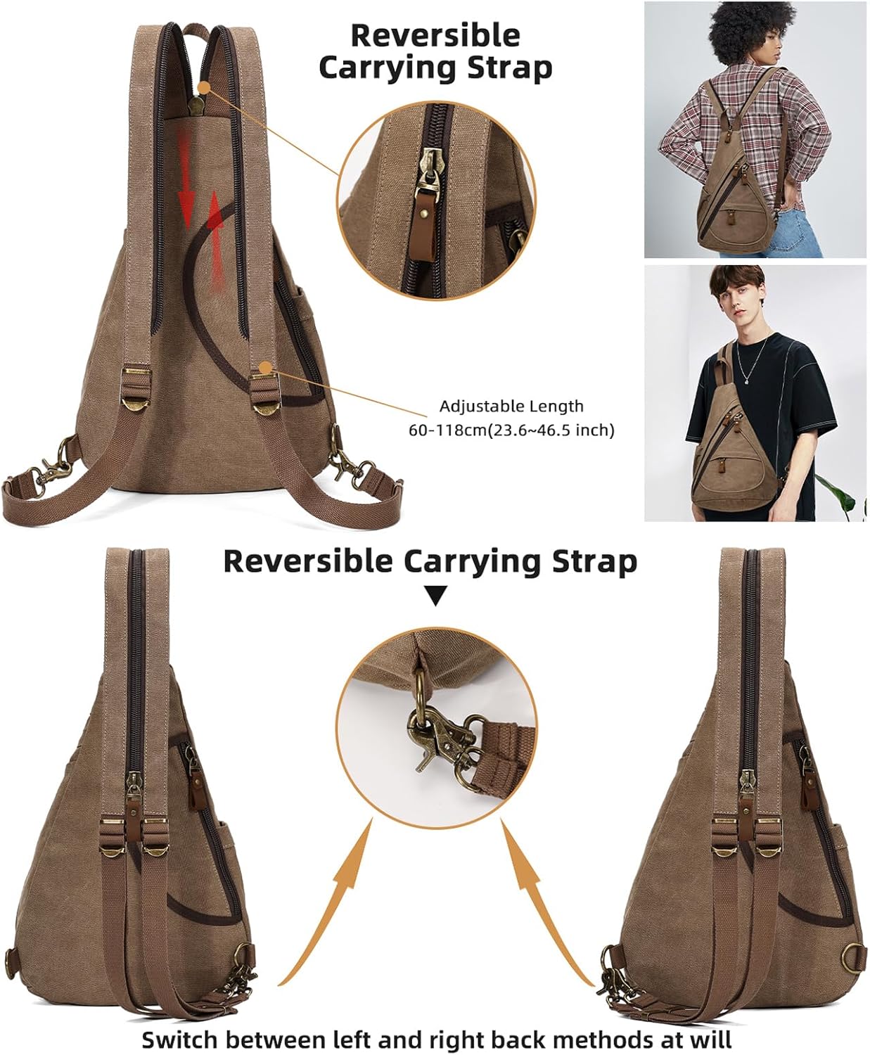 KL928 Canvas Sling Bag - Small Crossbody Backpack Shoulder Casual Daypack Rucksack for Men Women(Large Version)