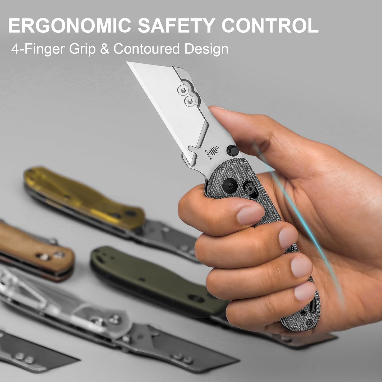 Kizer Drop Bear(Dual-screw Version) Folding Utility Knife, Clutch Lock Box Cutter EDC Pocket knife with 10PCS Razor Blades, Pocket Knives with Pocket Clip for Men Women V3619JA3