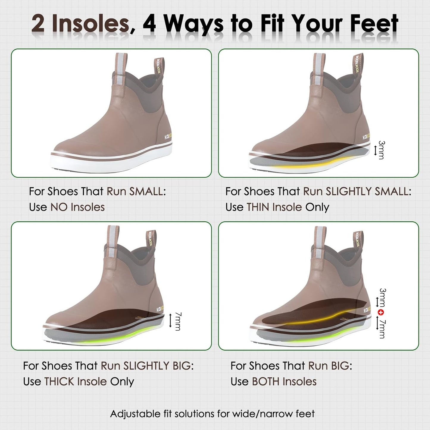 Kalkal Men's Deck Boots, Waterproof Fishing Rain Boots with High Traction, Men's Rubber Boots For Gardening Fishing Boating Camping Sailing