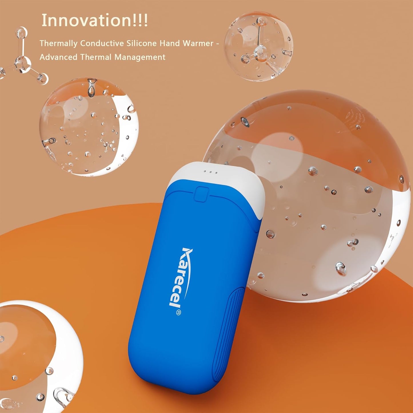 Karecel Hand Warmers Rechargeable 2 Pack, 10,000mAh Thermally Conductive Silicone Hand Warmers for 360° Double-Sided Heat, Portable Pocket-Sized USB Electric Handwarmer, Electronic Gifts for Men Women