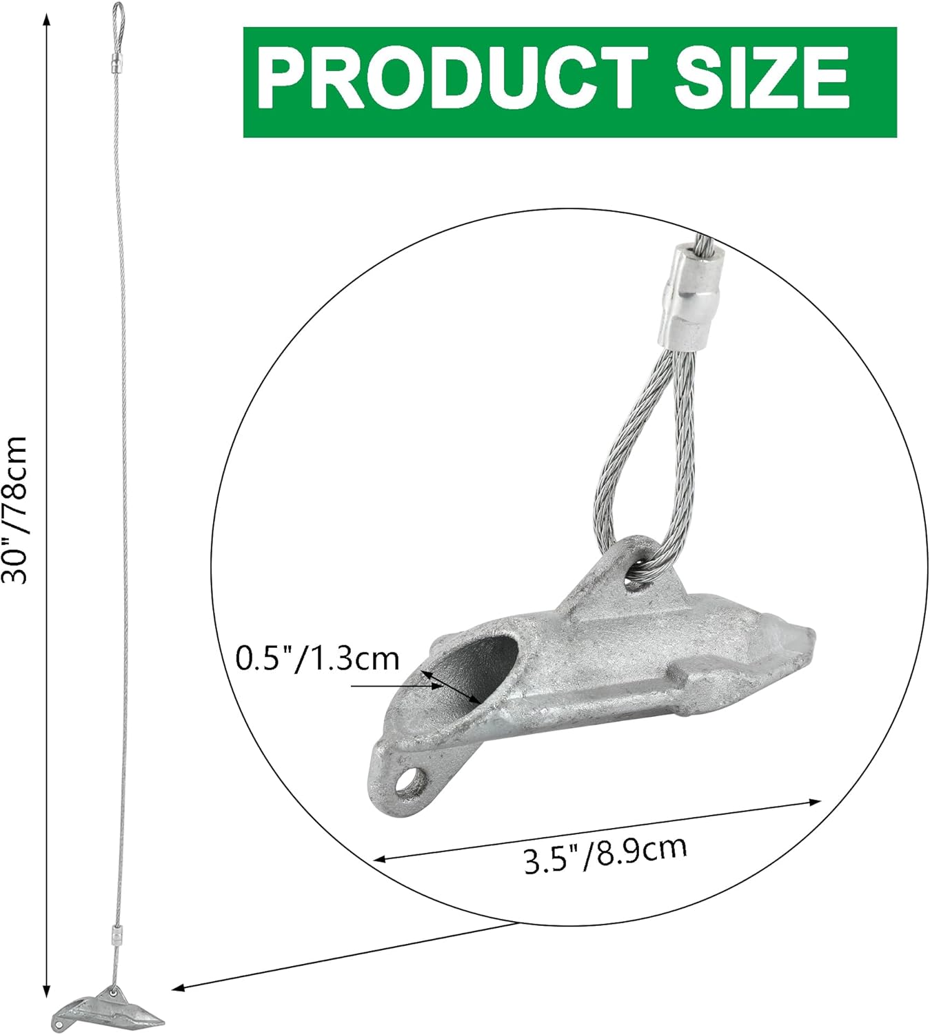 (6 Pack) Drive-In Ground Earth Anchors with 30inch Cable, Earth Anchor Heavy Duty for High Winds, Easy Hook Anchor for Fixing Shed, Carports, Tent, Swing Set, Greenhouse, Gazebo. (30inch - 6pcs)