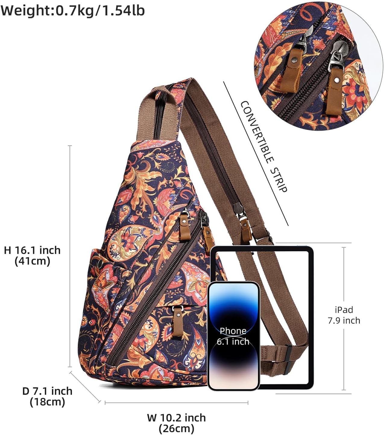 KL928 Canvas Sling Bag - Small Crossbody Backpack Shoulder Casual Daypack Rucksack for Men Women