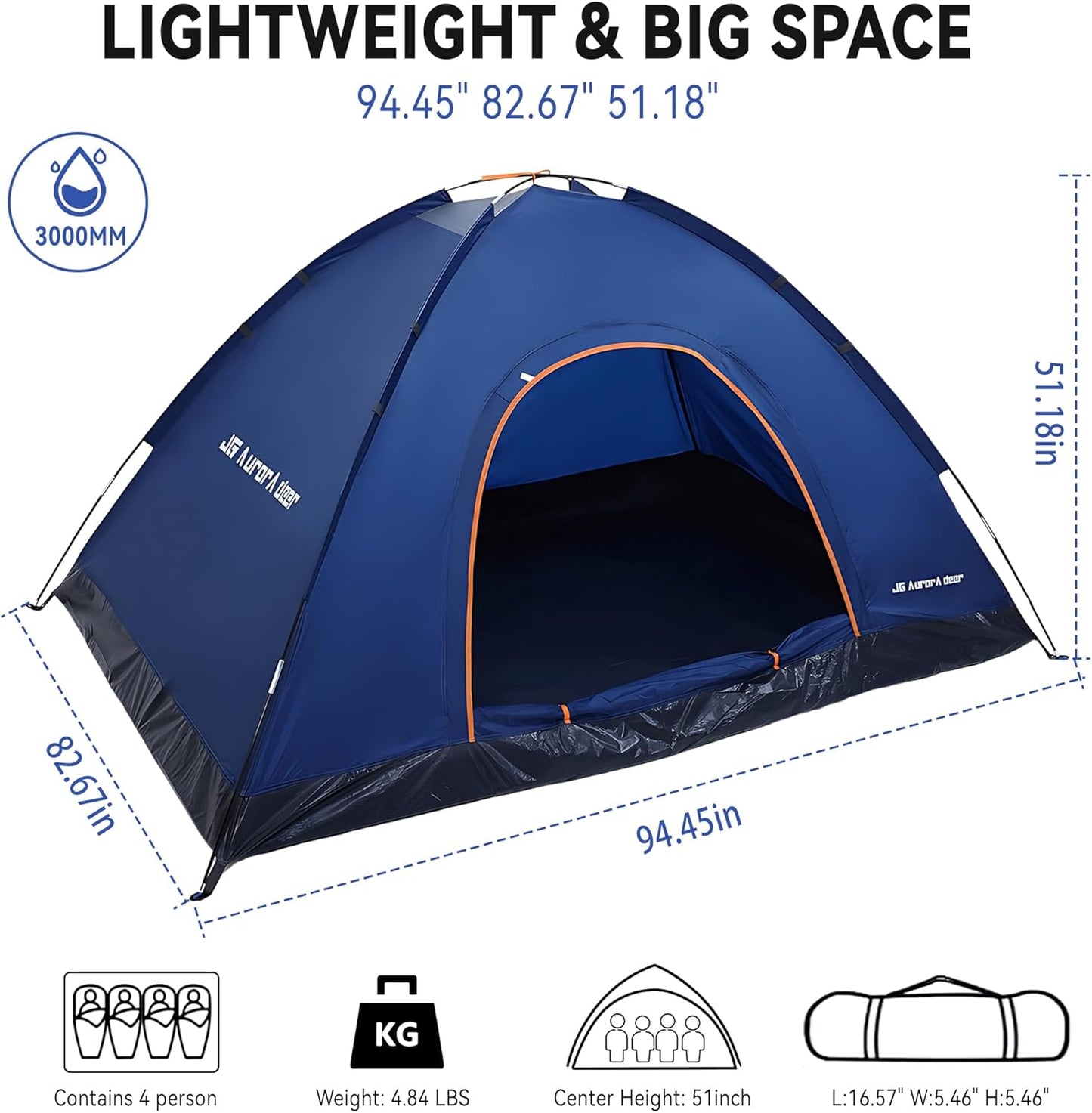 1/2/3/4 Person Tents Waterproof&Windproof Family Tents Camping-Tent,Lightweight Portable Pop Up Tent for Camping,Hiking,Mountaineering or Beach Easy to Set Up Adventures Carry Bag