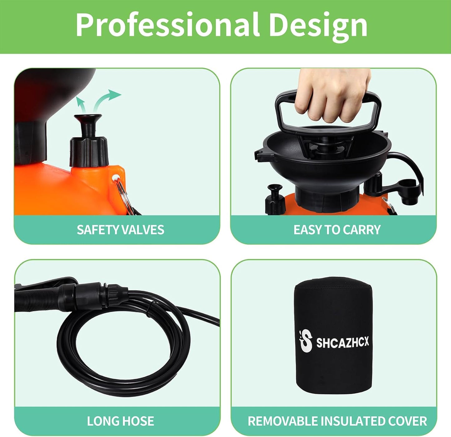 1.3 Gallon/5L Portable Shower with 10 Spray Modes, No Power Needed, Multi-use Sprayer for Camping & Beach Shower, Hiking, Pet Bath, Car Washing, Plant Spraying, Orange