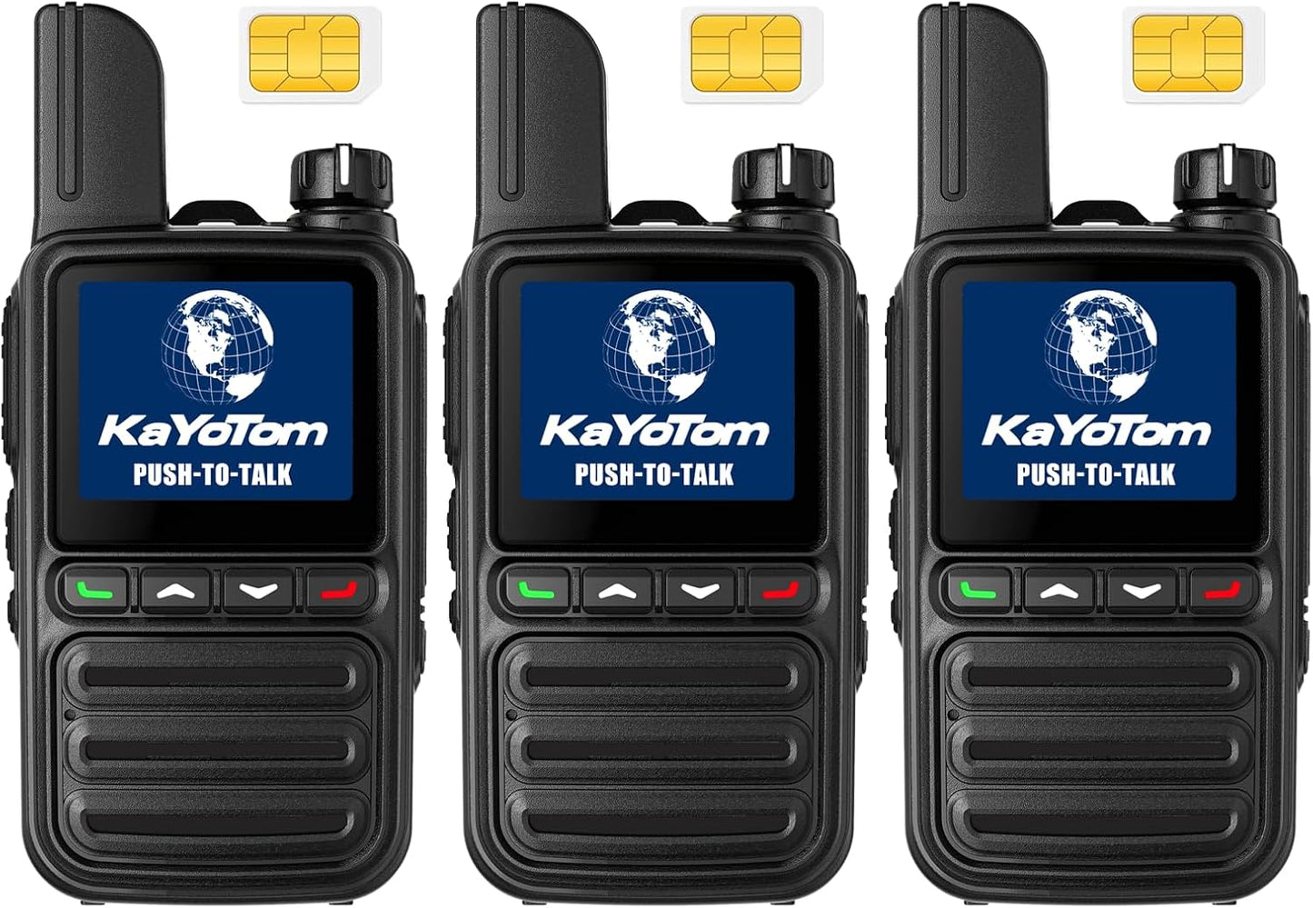 KAYOTOM Lifetime Free Unlimited Range Rapid Global Walkie Talkies PTT Push-to-Talk Over Cellular Nationwide 5000+ Miles POC 4G LTE Handheld Long Range Two Way Radio for Team Management (3Pack and SIM)