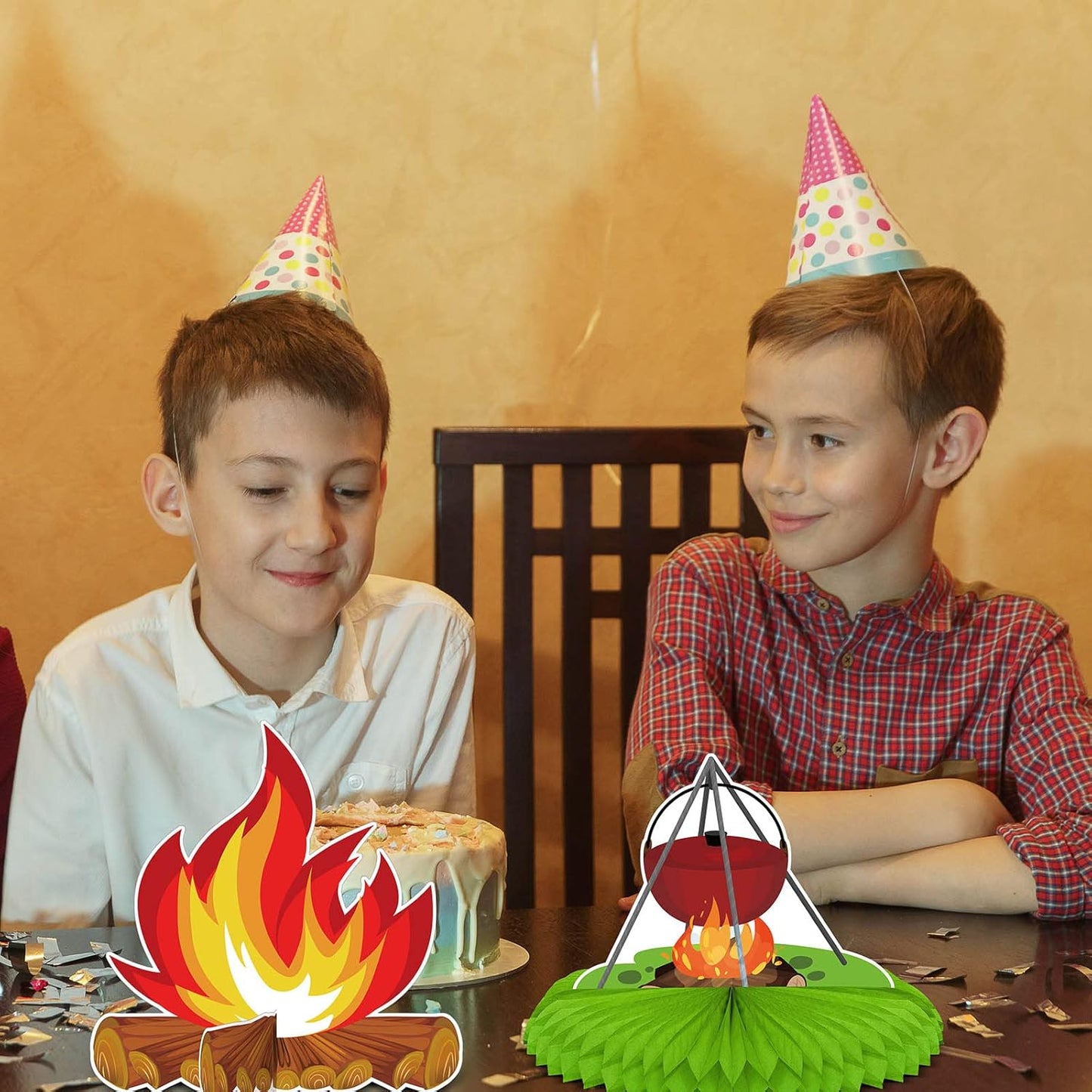 12 Pieces Camping Honeycomb Centerpieces Camping Decorations Party Supplies Campfire Table Centerpieces Adventure Cake Toppers Bears Tent 3D Photo Props Decorations