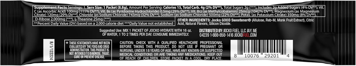 Jocko Fuel Hydrate Electrolytes Powder Packets Low Sugar - Hydration Amplifier Packets for Recovery, Dehydration, & Exercise - with Vitamins B6, B12 & C (16 Packets) Fruit Punch