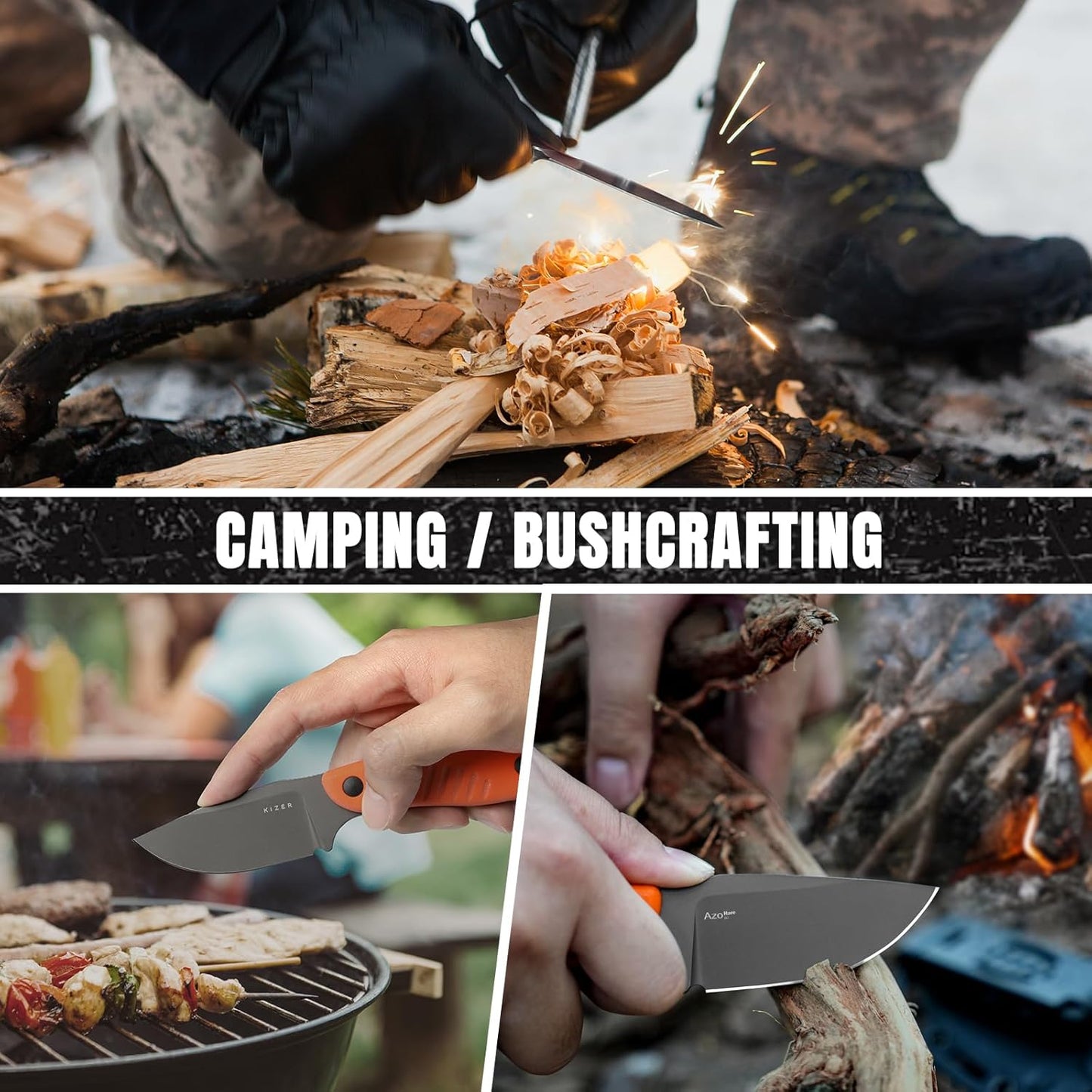 Kizer Hare Fixed Blade Knife with Sheath, 3.14" D2 Steel Blade EDC Hunting Knife with Orange G10 Handle, Small Bushcraft Survival Knives, Outdoor Camping Knives for Men Women, 1077A1