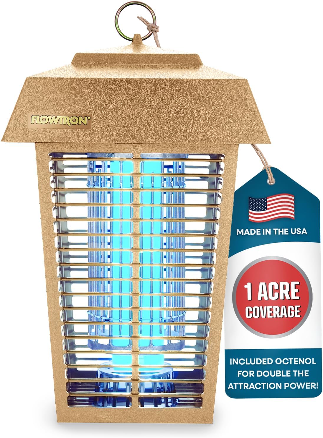 Flowtron Bug Zapper, 1 Acre of Outdoor Coverage with Powerful 40W Bulb & 5600V Instant Killing Grid, Electric Insect, Fly & Mosquito Zapper, Made in The USA - Tan Color