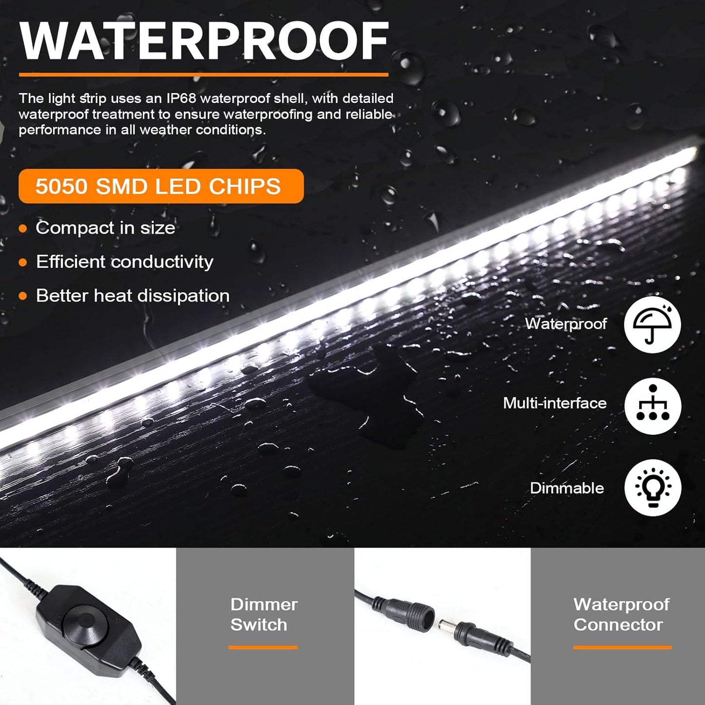 12V LED Interior Light Bar Kit Dimmable IP67 Waterproof Camping String Lights, Aluminum Magnetic Mount Exterior Lights,Portable Lighting for RV, Camping Tent Car Trailer Boat (4 Pack)