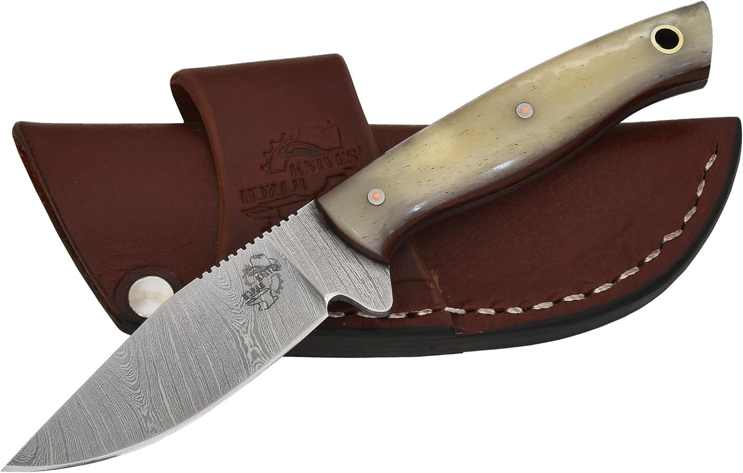 Knives Ranch Light Weight Fixed Blade EDC Knife | 6-1/2" Skinning Knife | Bone Handle | Horizontal Carry Cowboy Sheath (3196-B)