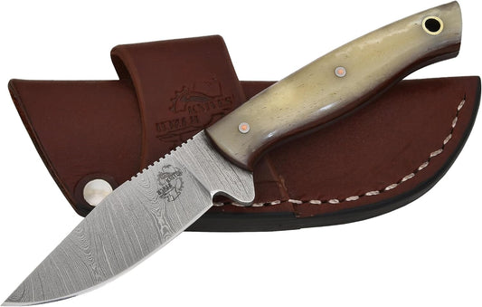 Knives Ranch Light Weight Fixed Blade EDC Knife | 6-1/2" Skinning Knife | Bone Handle | Horizontal Carry Cowboy Sheath (3196-B)
