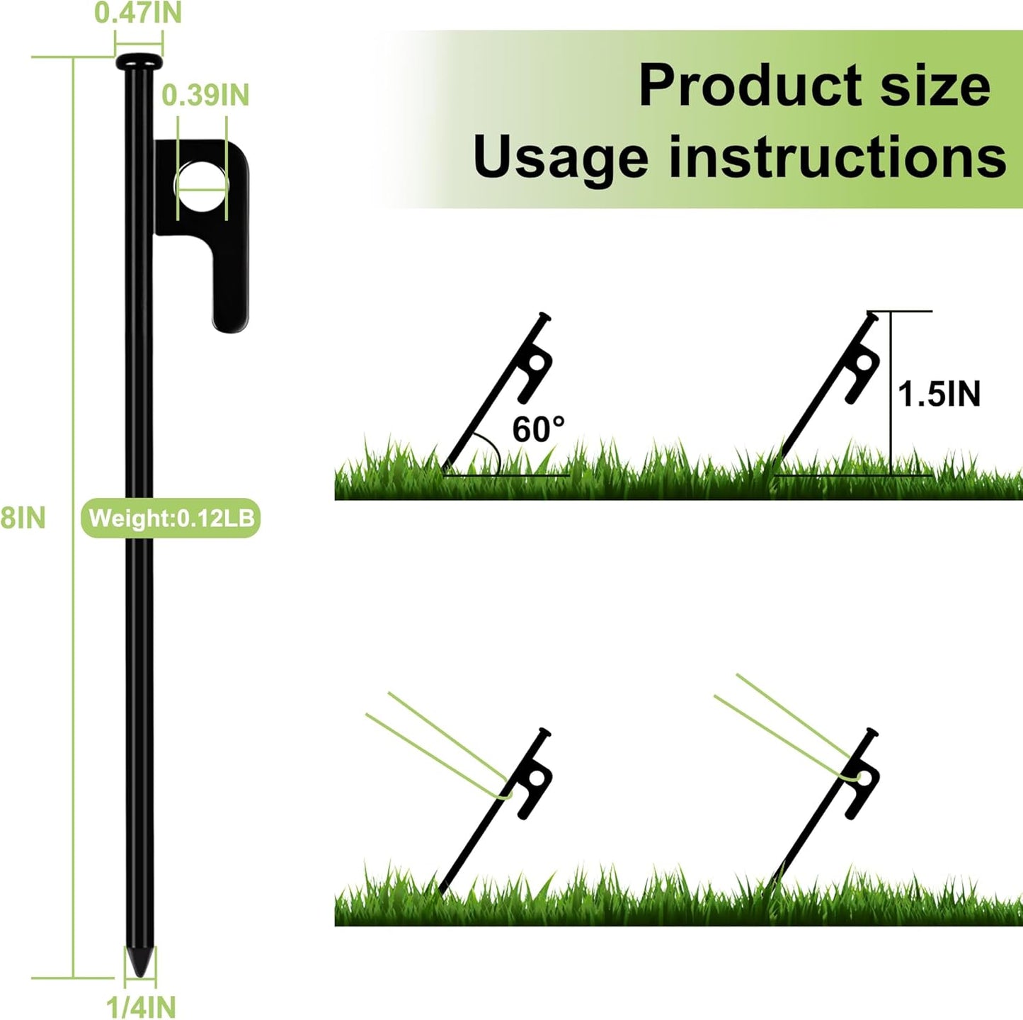 12 Pack Tent Stakes Heavy Duty Forged Steel Camping Stakes for Ground Outdoor Decorations Canopy