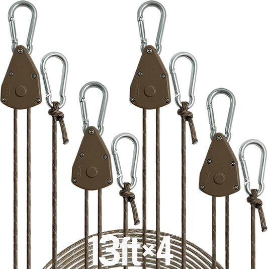 13ft Adjustable Outdoor Windproof Rope Ratchet Strap Tie Down Straps Small Mini Reflctive Paracord Rope Tent Hanger Grow Light Kayak 5/32" 4 Pack