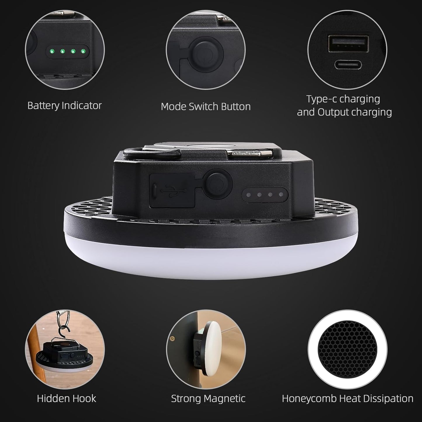 10000mAh Rechargeable Tent Light 3 Lighting Modes, 4000LM LED Portable Camping Lantern, IPX5 Waterproof, 30W Hanging Tent Light with Magnet, for Emergency & Gift