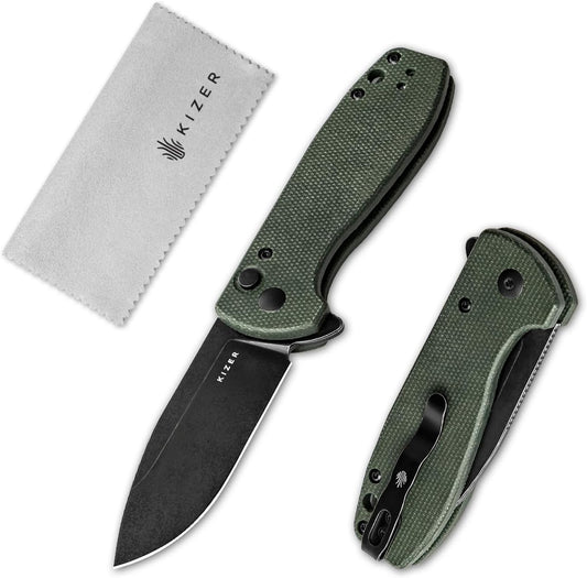 Kizer Amicus Pocket Knife, 2.95” Satin Nitro V Blade Small EDC Knife, Micarta Handle Pocket Folding Knife with Reversible Deep Carry Clip, Camping Hunting Pocket Knives for Men Women Gift L3002A5