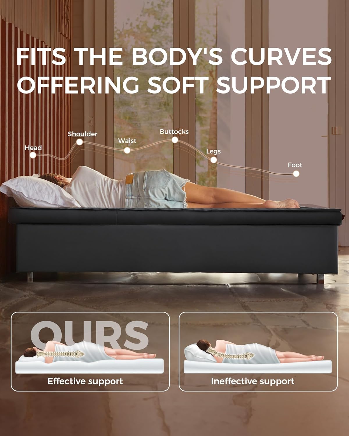 KingCamp Self Inflating Sleeping Pad for Camping, 7.5 R-Value Double Camping Mattress, Portable 4 Season Memory Foam Camping Mat with Pump & PVC-Free Fabric for Comfort Travel Car Tent Cot, Black