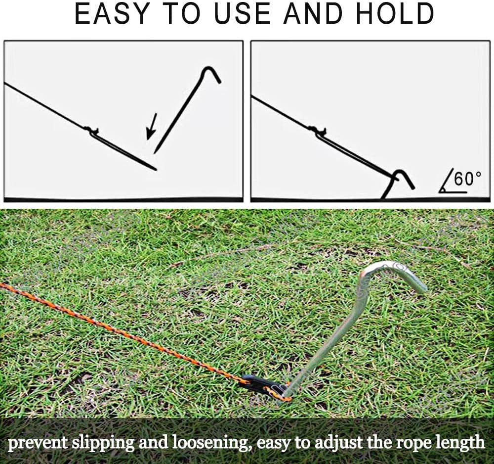 12 Pack Replacement 6.5ft Tethers and Aluminum Metal Stakes Tie Down Rope Strings Halloween Christmas Xmas Blow Up Inflatable Spikes Outdoor Holiday Yard Garden Lawn Decoration Camping Tent