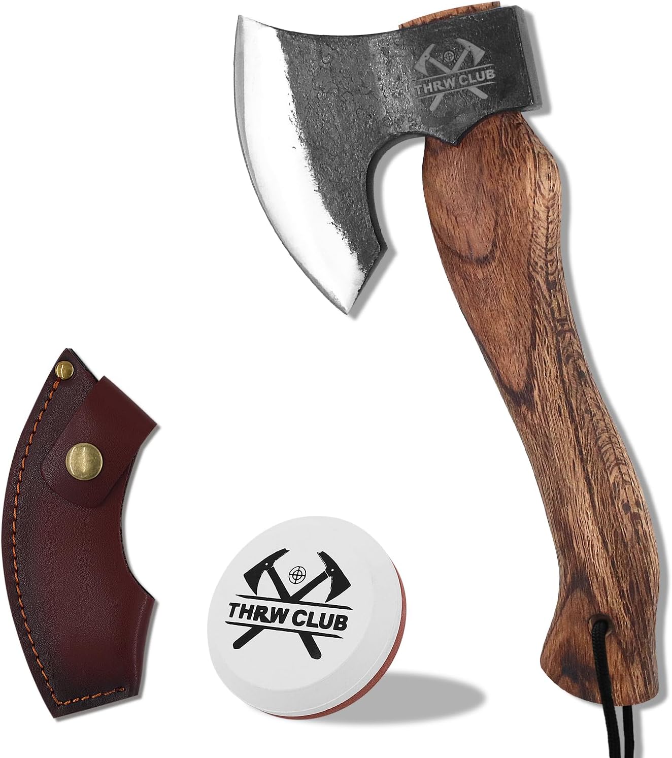 10.7 Inch Hatchet Axe, Camping Hatchet with 1065 High Carbon Steel and Leather Sheath, Bushcraft Hatchete for Chopping and Wood Splitting, Perfect for Outdoor Survival and Adventures