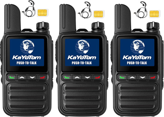 KAYOTOM Lifetime Free Global Walkie Talkies Unlimited Range PTT Push-to-Talk Over Cellular Nationwide POC 4G Handheld Long Range Two Way Radio for Team Management (with Earphones, 3-Packs)