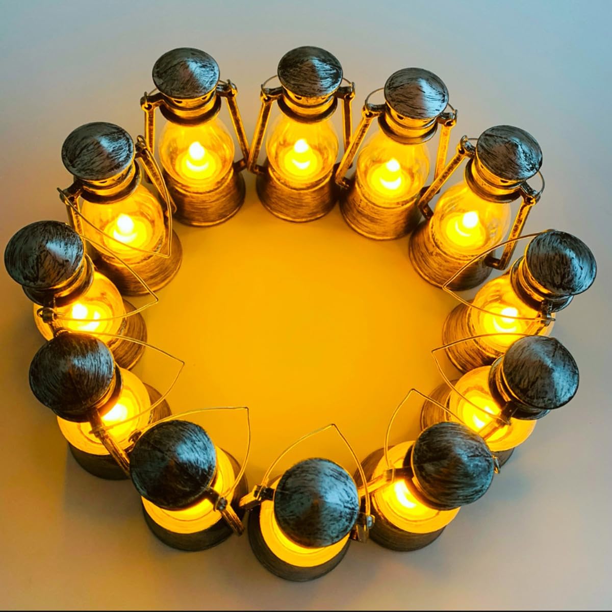 12 Pack Mini Lantern for Little Cowboy Centerpieces Tables Ideas Western Party Favor Decorations Wedding Decor Camping with 4inch Flickering LED Candle, Vintage Table Toppers Decorative