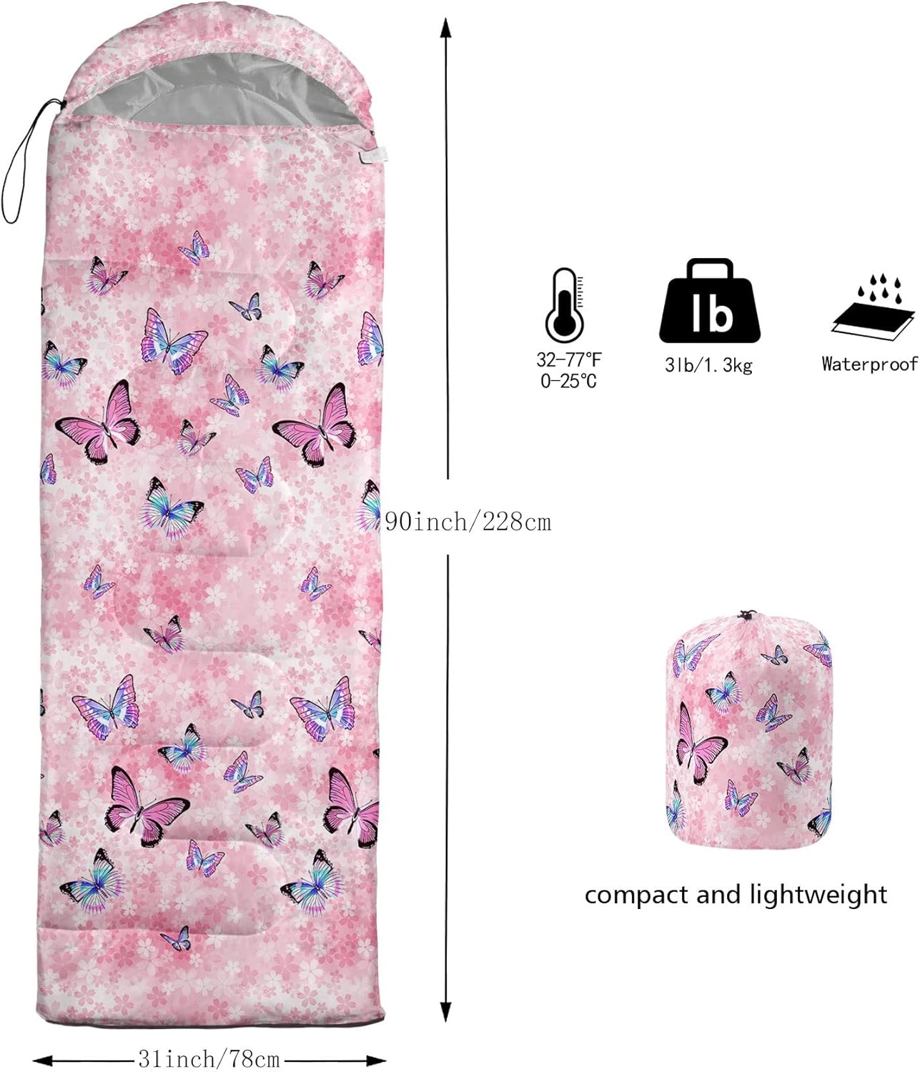 Kids Sleeping Bag for Boys Girls,Rocket Moon Print-Lightweight Warm Portable Outdoor Indoor-Waterproof Cold Weather Resistant Sleeping Bag for Camping Hiking