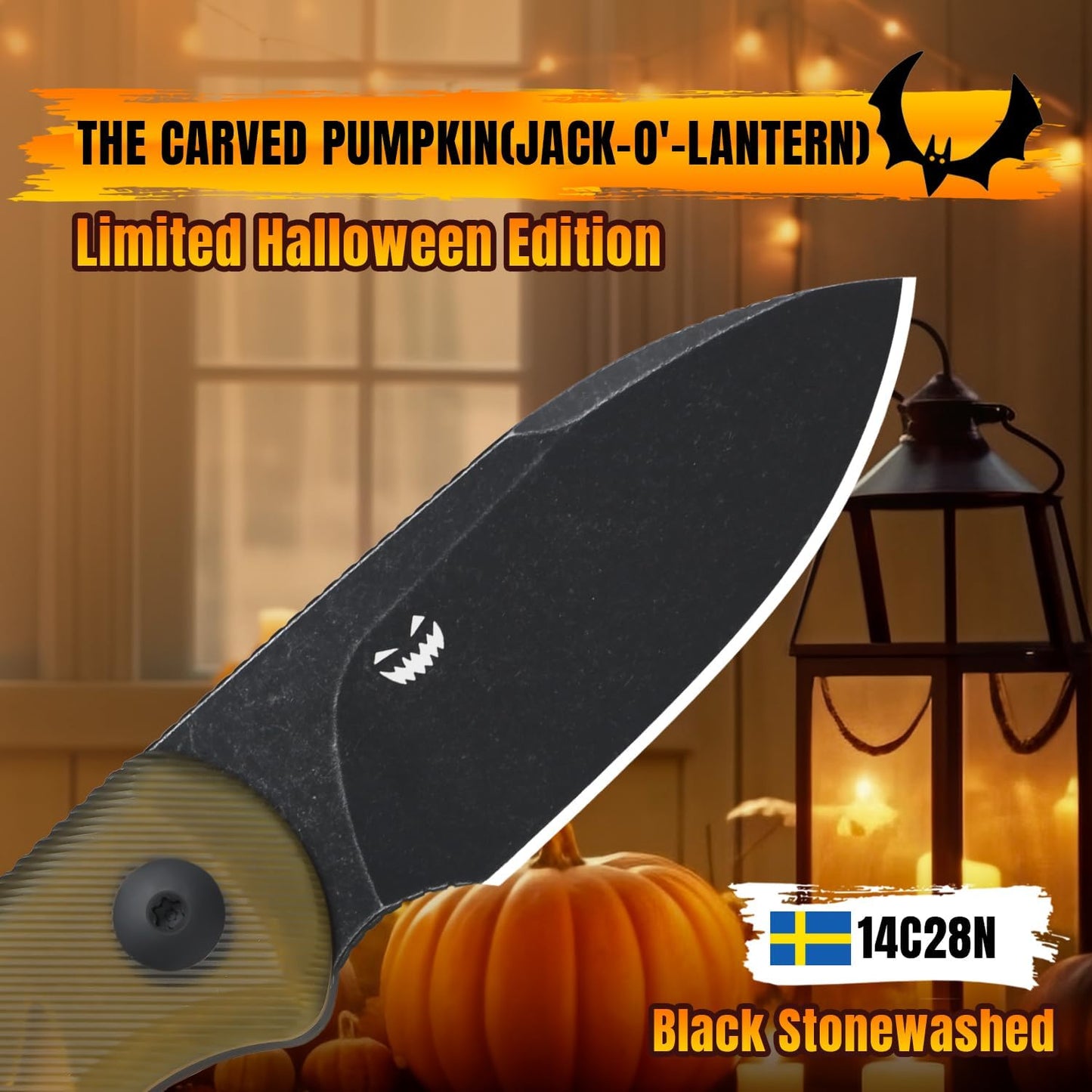 Kizer Drop Bear Fixed Blade Knife, 2.57" 14C28N Blade Halloween EDC Camping Knife with Yellow PEI Handle, Small Hunting Knives with Kydex Sheath, Survival Knives for Men Women, 1094HW2