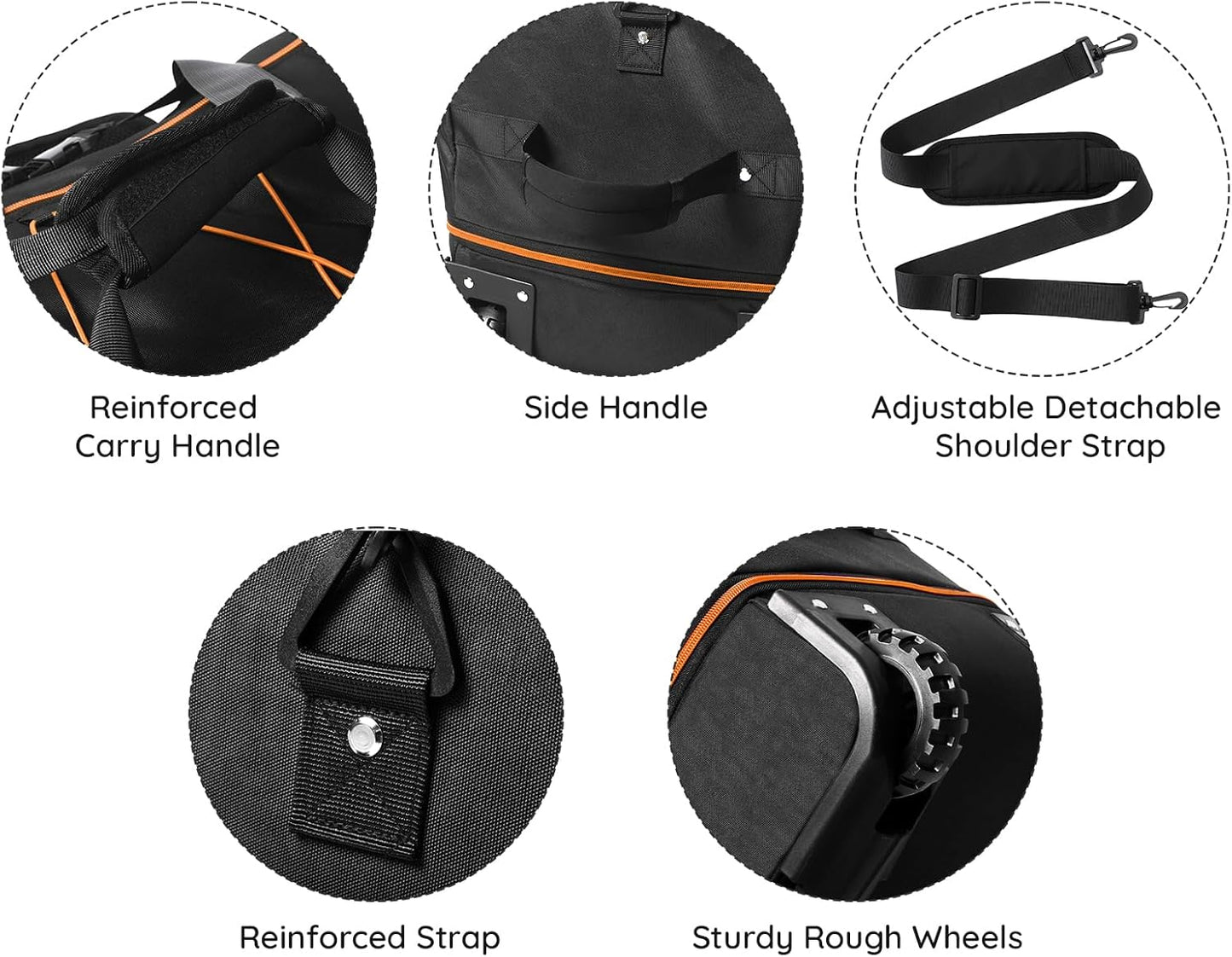 110L/140L Expandable Soft-Sided Foldable Duffle Bag with 2 Rubber Wheels,Packable 32” Rolling Carry-On with Multi-Pockets & Compartments,Black Orange